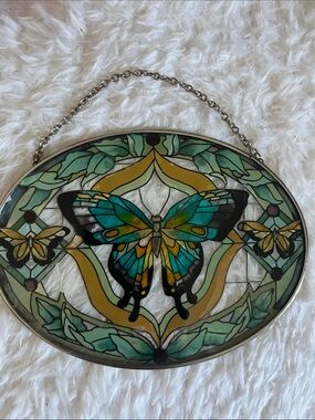 Stained Glass Butterfly Wall Art - Turquoise & Gold